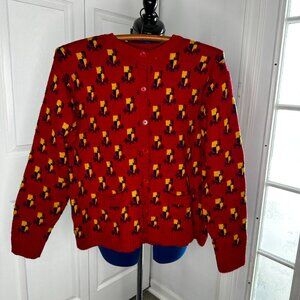 Vintage Women's Hasting & Smith Petites Red Heraldic Button Up Cardigan Size MED